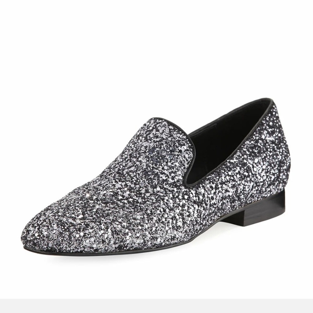DONALD J PLINER Lyle Loafer Glitter Smoking Slippers Flats Black Leather 7